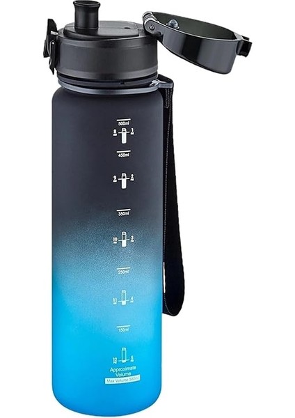 500ML Soft Touch Çift Renk Motivasyon Tritan Su Matarası (Siyah-Mavi) fiyatları