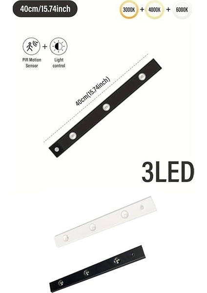 Sensörlü Slim LED Kabin Armatürü Dekoratif Dim Edilebilir USB Şarjlı Aydınlatma (Siyah, 40 Cm) fiyatları