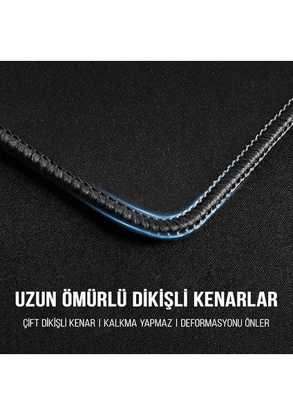 Pro Black Edition - Dikişli Kenar 70X30, 90X40, 100X50 ve 120X60 cm Oyuncu Gaming Mouse Pad (Siyah, 120X60 Cm) modelleri