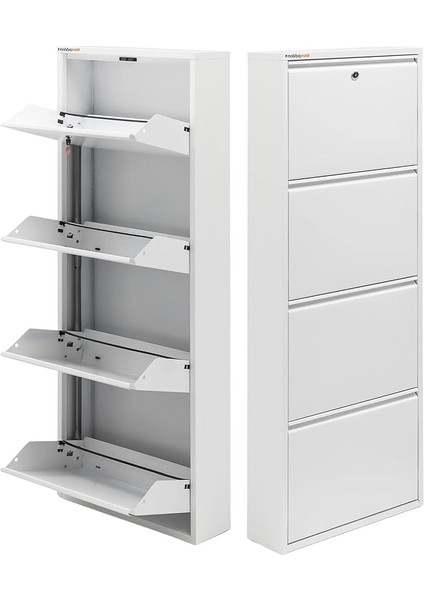 Beyaz Kilitli Metal Ayakkabılık - Ölçü Seçeneği Mac4-4 Kapaklı - 50X15X136 H