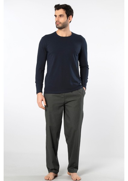 Erkek Poplin O Yaka Uzun Kollu Pijama Takımı 2239/YEŞIL 5