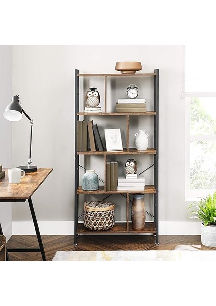 Kitaplık, 4 Seviyeli Ofis Raf, Metal Çerçeve, Vintage Kahverengi - Siyah LBC12BX fırsatları