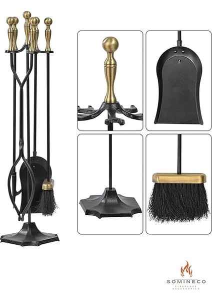 5 Li Lüx Ithal Döküm Gold Prinç Topuz Başlıklı Şömine-Soba Maşa Takımı Aksesuar Seti SS-005G modelleri