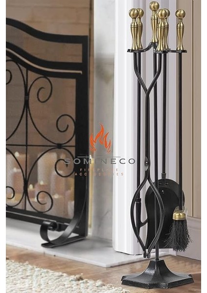 5 Li Lüx Ithal Döküm Gold Prinç Topuz Başlıklı Şömine-Soba Maşa Takımı Aksesuar Seti SS-005G fırsatları