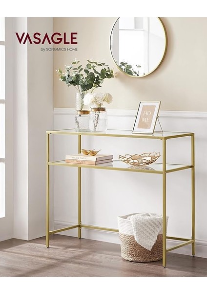 Konsol Sehpası, Yan Sehpa, Sert Cam Yüzey, Modern Koltuk Sehpası, Kolay Kurulum, Ayarlanabilir Ayaklar, Oturma Odası, Koridor, Altın Rengi Şeffaf LGT025A01 fiyatları