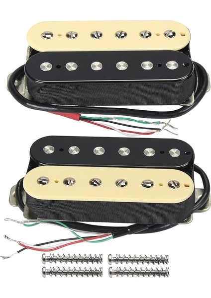 Alnico 2 Humbucker Pickup Hba2 Elektro Gitar Humbucker Boyun ve Köprü Pikap Seti, Krem+Siyah