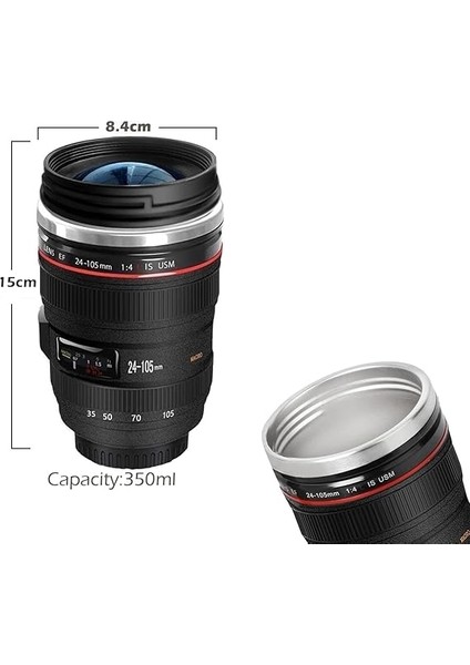 Objektif Kupa Lens Kupa Kahve ve Çay Için Termos Kupa Fotoğraf Tutkunları Için Dekoratif Hediyelik 350 ml (Cam Kapak) fırsatları
