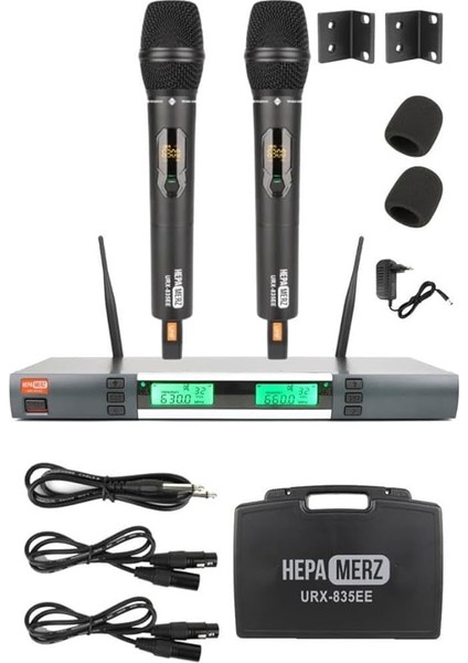 Merz URX-835EE Uhf Üst Kalite Çiftli El Telsiz Kablosuz Mikrofon Seti