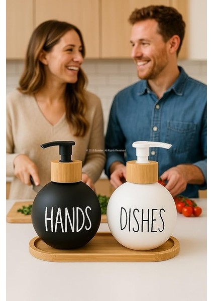 Bulaşık Deterjanlık ve Sabunluk Seti Bambu Tepsili Şık Ikili Set Siyah Beyaz Modern Tasarım Kompozit Malzemeli Mutfak Tezgah Üstü Organizer (Bombeli) indirimleri
