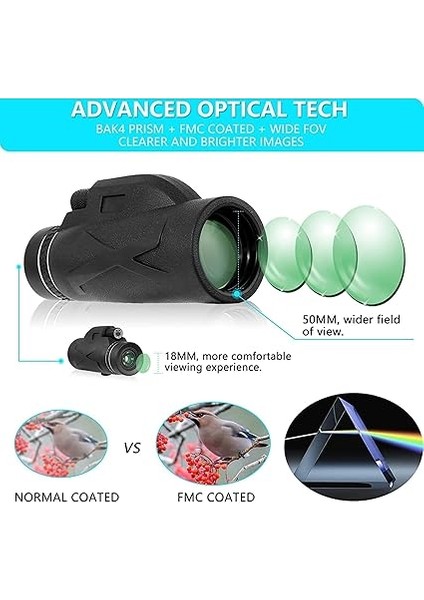 Teleskop, 80X100 Full Hd Yüksek Çözünürlük, 10 Km Görüş Mesafesi, 52 mm Objektif Lens, Gece Görüş Destekli, Tripod ve Telefon Tutuculu, Taşıma Çantalı Profesyonel Monoküler Dürbün fiyatları