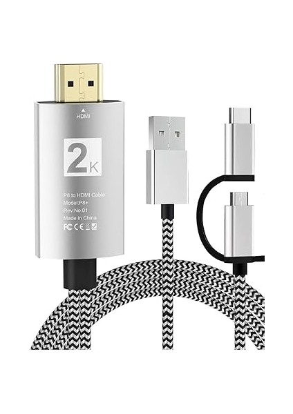 HDMI Dönüştürücü Kablo, 1080P Hd Görüntü, 8 Kanal Dijital Ses, 2 Metre, Akıllı Şarj Özellikli