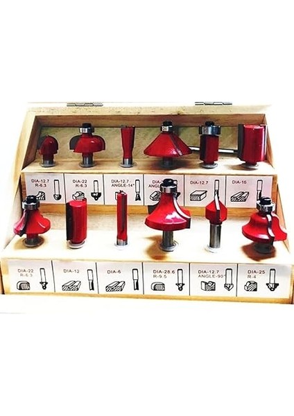 12 Parça Freze Uç Takımı Ahşap Oyma Ağaç Delme Çantalı Set 6 mm