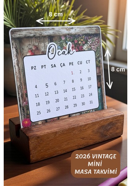 2026 Vintage Mini Masa Takvimi/ahşap Ayaklı/hediyelik/yeni Yıl Hediyesi/ölçülere Dikkat Edelim