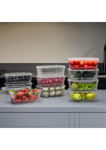 1072 20'li Buzluk Düzenleyici Saklama Kabı Kendinden Kapaklı Derin Dondurucu Saklama Kabı 1lt Şeffaf