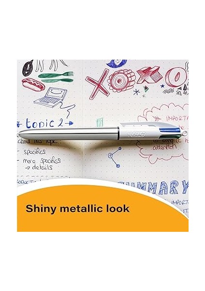 4 Colours Shine Pembe,gümüş, Altın Gövde Tükenmez Kalem 3'lü Blister, 4 Renk Tükenmez Kalem modelleri