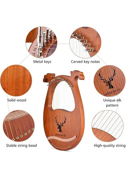16 Telli Lir Arp Masif Ahşap Telli Çalgı Elk Desenli Ayarlama Çekici Telleri Tem Bezi Penaları Yeni Başlayanlar Için modelleri