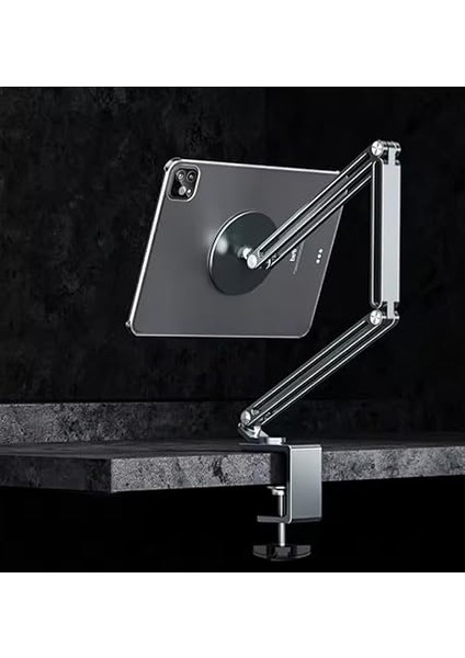 Sınıfının En Profesyoneli ve En Güçlüsü 3 Eklemli Manyetik Tablet ve Telefon Tutucu Masa Kenarına Sıkıştırmalı Güçlü Gövde Yüksekliği Ayarlanabilir Alüminyum Stand Silver C67 indirimleri
