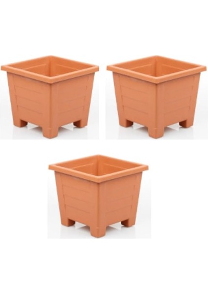 Kare Saksı Takımı, 1,2 L, 3 Adet Kiremit Renk