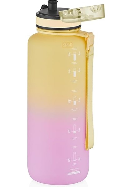 1500ML Çift Renkli Sızdırmaz Bpa Içermez Kilitlenebilir Kapaklı Motivasyonel Tritan Su Matarası (Sarı-Lila) fiyatları