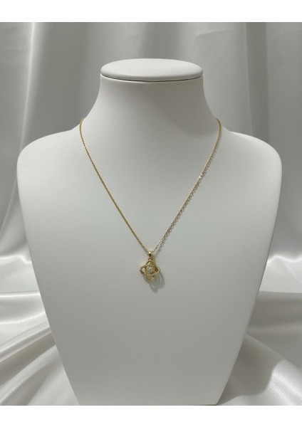 Paslanmaz Çelik Altın Renk 3 Boyutlu Ataç Geçmeli Zirkon Taşlı Kolye fiyatları