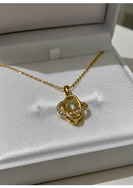 Paslanmaz Çelik Altın Renk 3 Boyutlu Ataç Geçmeli Zirkon Taşlı Kolye modelleri