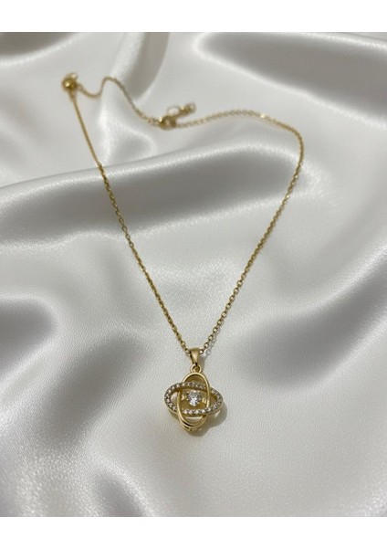 Paslanmaz Çelik Altın Renk 3 Boyutlu Ataç Geçmeli Zirkon Taşlı Kolye indirimleri