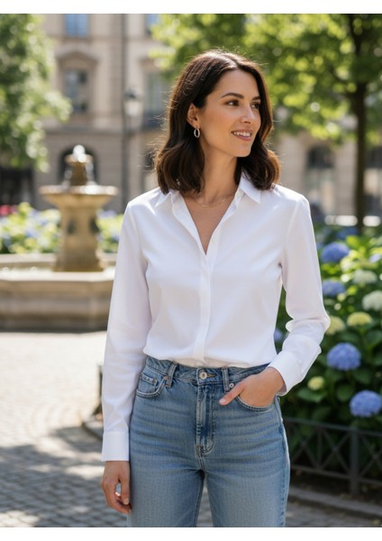 Kadın Uzun Kollu Pamuklu Kolay Ütü Pamuk Saten Regular Yüksek Kal