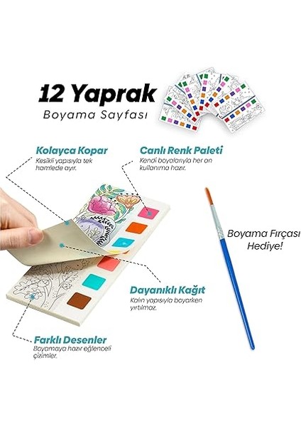 Renk Paletli Sulu Boya Kitabı + Fırça, 12 Sayfa Boyama Kitabı, Aktivite Boyama Seti, Çocuklar Için Yeni Nesil Sulu Boya Defteri (Çiçek Perisi) modelleri