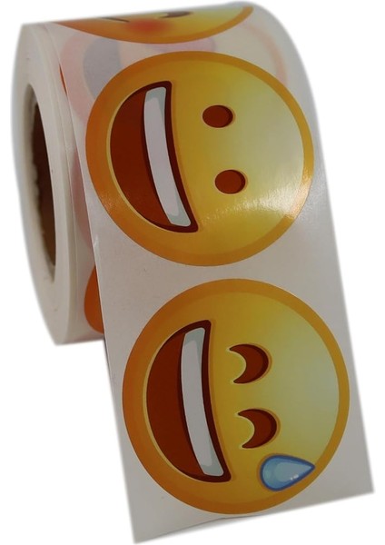 Etiketler , Hazır Al Hızlı Al Emoji Etiketi 9 Farklı Emoji Surat 50MM Çap Ruloda 500 Adet Kendinden Yapışkanlı Rulo Etiket, Pp Opak, Gülen Surat Stickerları