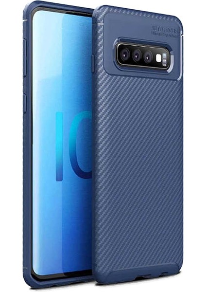 Samsung Galaxy S10 Plus Kılıf Silikon Ince Karbon Lüx Lacivert
