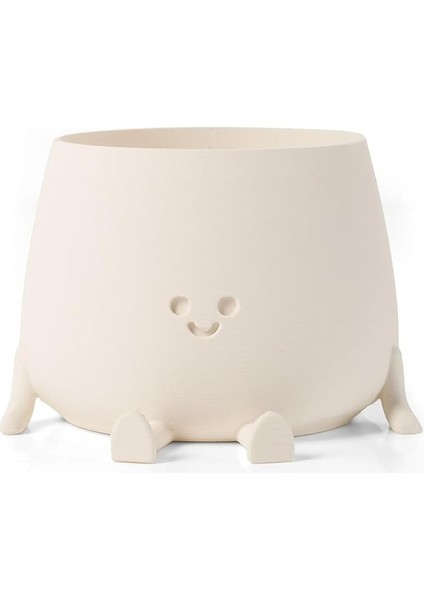 Tombul Oturan Gülen Yüz Saksı Bioplastik Güler Yüzlü Sukulent Saksısı (Beyaz, Büyük)