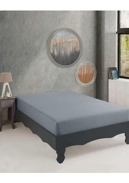 Tek/çift Kişilik Lastikli Penye Çarşaf Pamuklu Fitted Antrasit 160 x 200