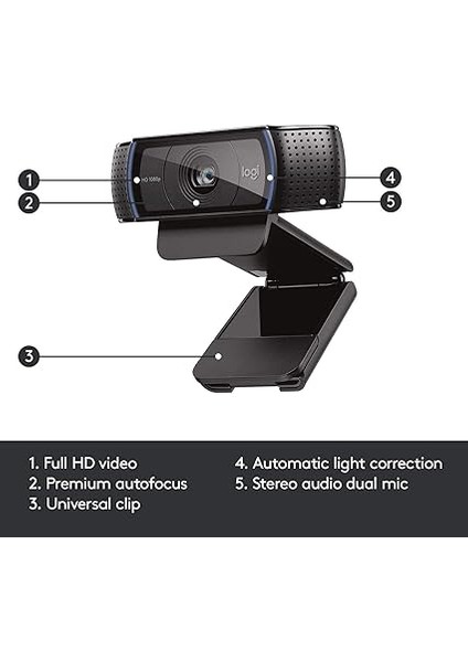 C920 Hd Pro Webcam (Usb, Otomatik Odaklama, Mikrofon) Siyah fırsatları