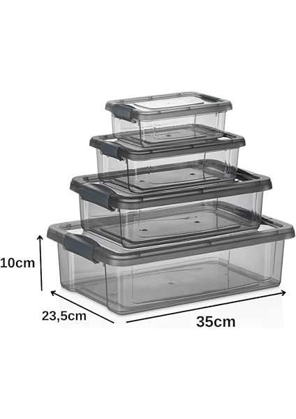 4'lü Kilitli Plastik Saklama Kabı Seti, Iç Içe Kilitli Plastik Erzak Saklama Kabı | Iç Içe Istiflenebilir, Yer Tasarrufu (Gri) fırsatları