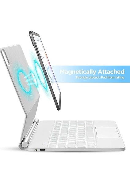 iPad Air 11 M2-M3 2024/2025 ile Uyumlu Touchpad Case Magic Keyboard Işıklı Aydınlatmalı Klavyeli Tablet Kılıfı Beyaz fiyatları