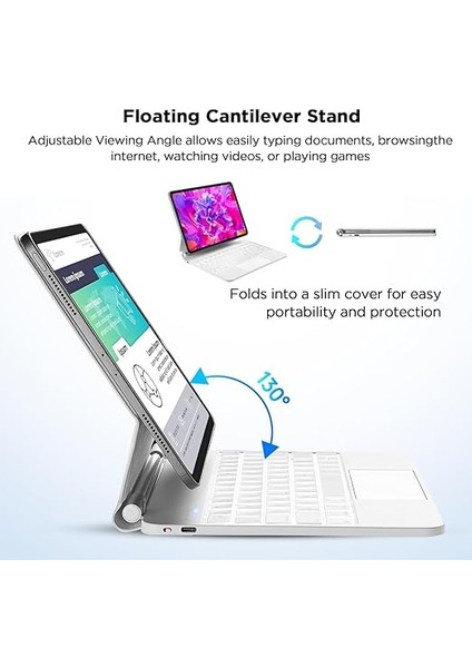 iPad Air 11 M2-M3 2024/2025 ile Uyumlu Touchpad Case Magic Keyboard Işıklı Aydınlatmalı Klavyeli Tablet Kılıfı Beyaz fırsatları