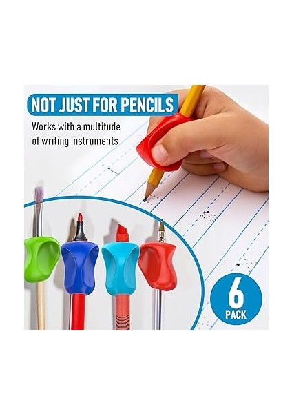 Pencil Grip Pinch Grip, Ergonomik Yazma Yardımı, Parlak Renkli Kalem Tutacakları, 6'lı, TPG-12706 indirimleri