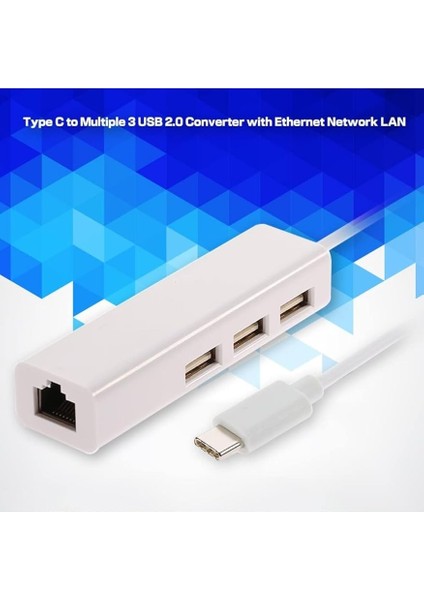 Type-C Ethernet Adaptörü, Android Telefon ve Tabletler Için Macbooklarda Ethernet Çalışmaz, 3 Port USB 2.0 Hub, RJ45 Ağ Bağlantısı fırsatları