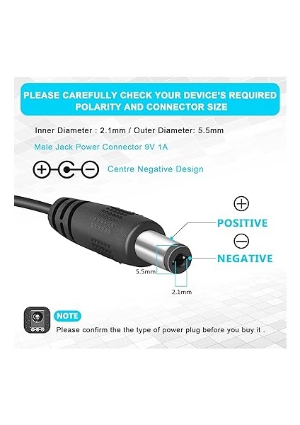 Gitar Pedalı Güç Kaynağı Adaptörü 9V Dc 1A Merkez Ipucu Negatif Güç Kaynağı Şarj Adaptörü Duvar Şarj Fişi Elektro Gitar Bas Stompbox Efektleri Pedal ve Casio Klavye Gürültü Azaltma 150CM fırsatları