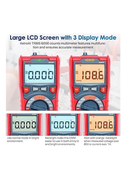M6K0R 6000 Trms Dijital Multimetre, Voltmetre, Polimetre, Ac/dc Akım, Ac/dc Gerilim, Direnç, Frekans, Kapasitans, Süreklilik, Test Diyotları Için Test Cihazı Sayımları indirimleri
