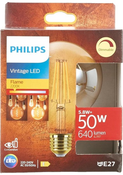 Ledcla 50W G95 E27 2200K Sarı Işık Gold Dim Edilebilir Filament LED Ampul