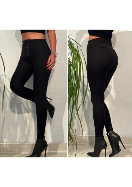 Kadın Yüksek Bel Korse ve Kopça Detay Çelik Toparlayıcı Tayt