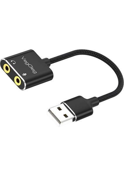 USB Ses Kartı 3.5mm Kulaklık ve Mikrofon Girişli Siyah