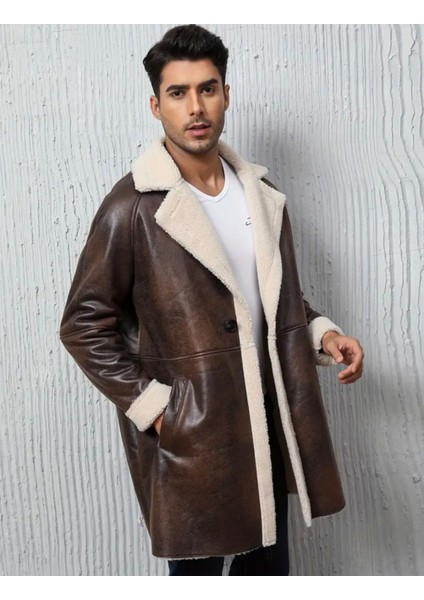 Eskitme Uzun Kaban Içi Yakası Kürklü Hakiki Deri