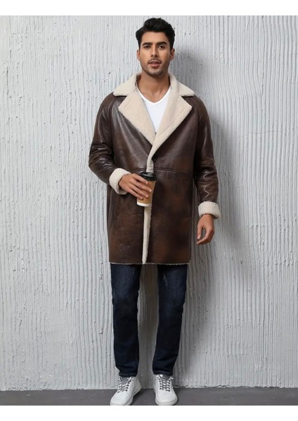 Eskitme Uzun Kaban Içi Yakası Kürklü Hakiki Deri