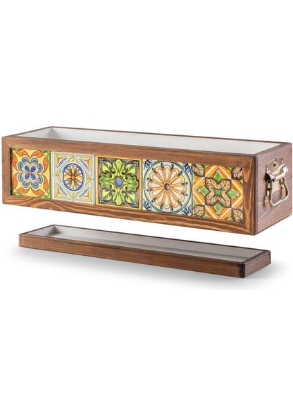 El Yapımı 5 Meksika Çinili Dekoratif Modern Ahşap Dikdörtgen Kaliteli Bahçe Balkon Saksı Saksılık fırsatları