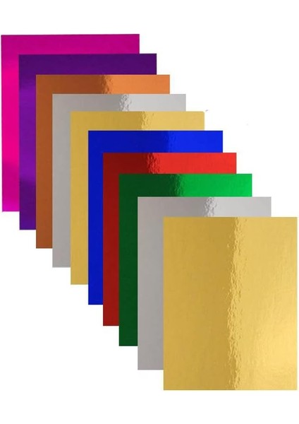 Metalik Aynalı Fon Kartonu 10 Renk 50X70 cm 1 Paket Okul Sınıf Dekoratif Pırıltılı Folyo Kağıt