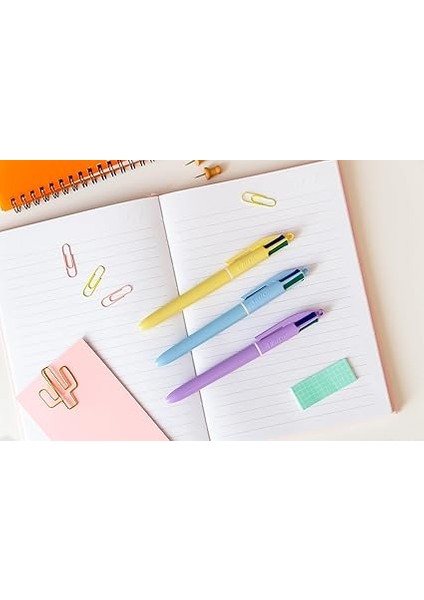 4 Colours Pastel Gövde Tükenmez Kalem 3'lü Blister, 4 Farklı Renk (Mavi, Siyah,yeşil ve Kırmızı), 1.0 Mm. Uç modelleri