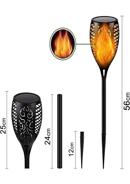 Meşale Temalı Solar Enerjili Bahçe Işıklandırmak Için Lamba Dış Mekan Işık Uygun Güneş Enerjili Aydınlatma Piknik Kamp Tatil Için Bahçe, Veranda, Havuz Kenarı Aydınlatması XF-6018 (56CM) fiyatları