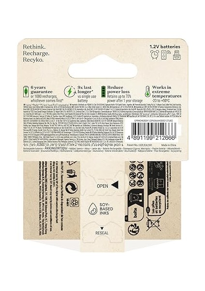 Batteries Recyko 650 Aaa Ince Kalem Ni-Mh Şarjlı Pil, 1.2 Volt, 2'li Kart fiyatları